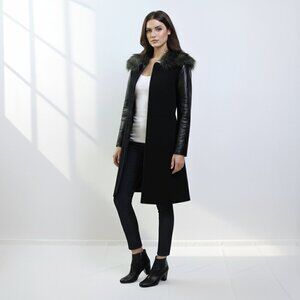 Hache Faux Fur Leather Wool Blend Coat Black Women M